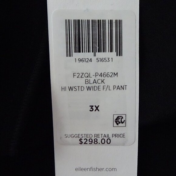 Eileen Fisher Silk Wide Leg Pants Women's Plus Size 3X Black Pleated Full Length - Picture 8 of 9
